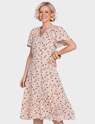 Wrapover Frill Edge Crepe Viscose Dress - LS642